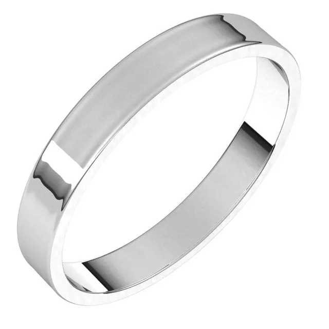 14K White Gold Flat Ultra-Light Wedding Band, 3 mm Wide