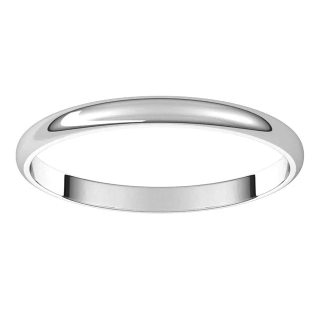 14K White Gold Half Round Ultra-Light Wedding Band, 2 mm Wide