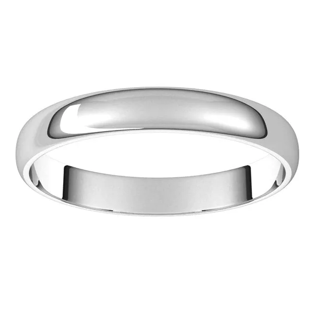 14K White Gold Half Round Ultra-Light Wedding Band, 3 mm Wide