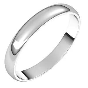 14K White Gold Half Round Ultra-Light Wedding Band, 3 mm Wide