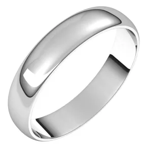 14K White Gold Half Round Ultra-Light Wedding Band, 4 mm Wide