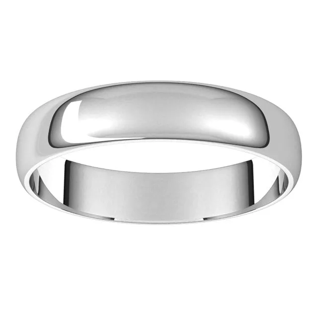 14K White Gold Half Round Ultra-Light Wedding Band, 4 mm Wide