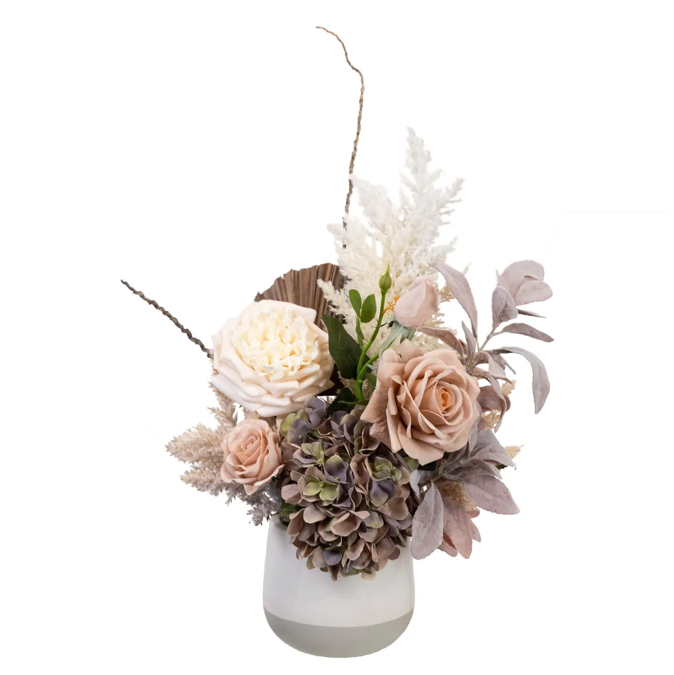 48cm Dried Look Floral Flower Plant - Dry Arrangement - Pastel Colours (Ribbed Pot)