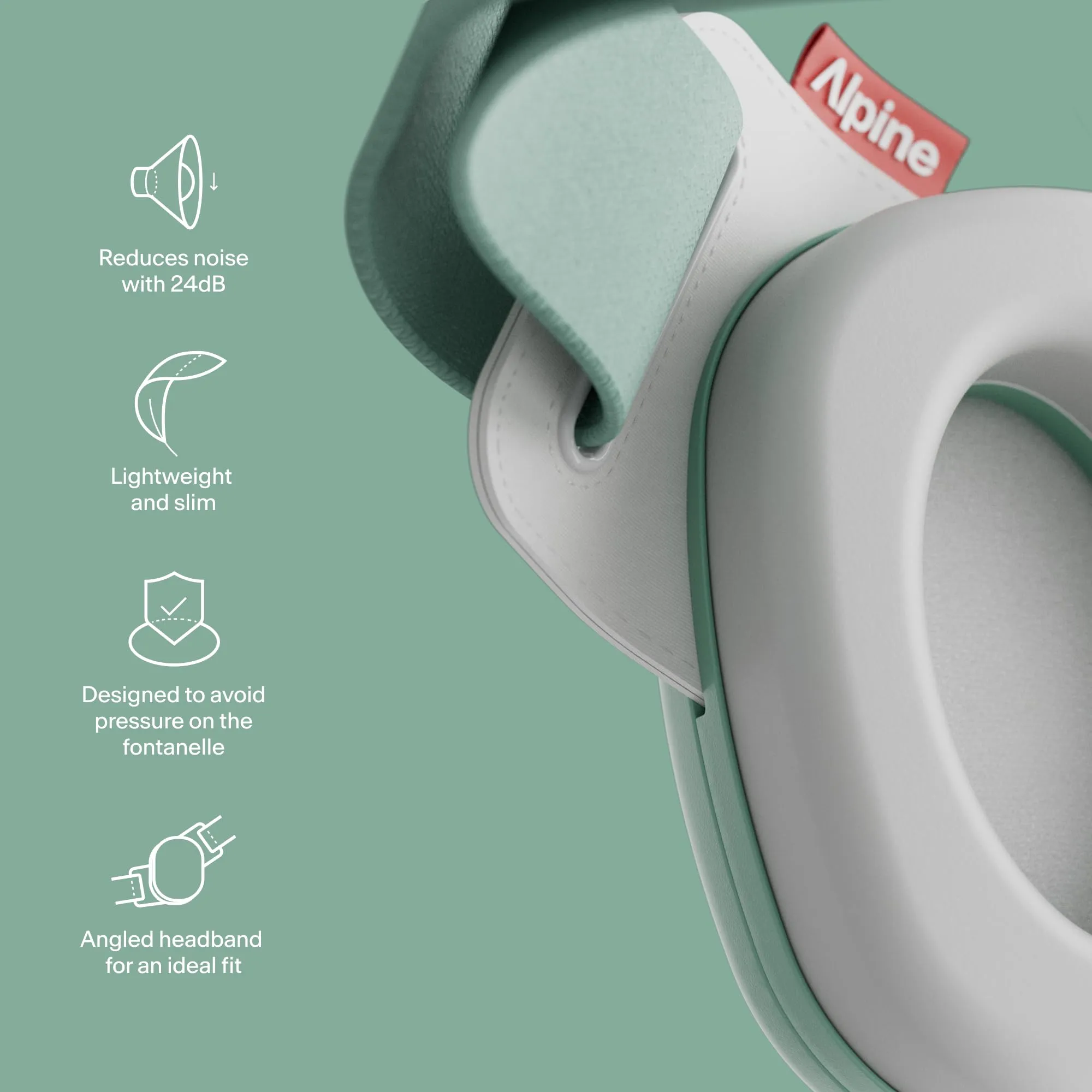 Alpine Muffy Baby - New & Improved Baby Ear Muffs Noise Protection for Babies and Toddlers - CE & ANSI Certified - Safe and Soothing Hearing Protection - Age 3-48 months - Approved by Babies - Green Sage Green