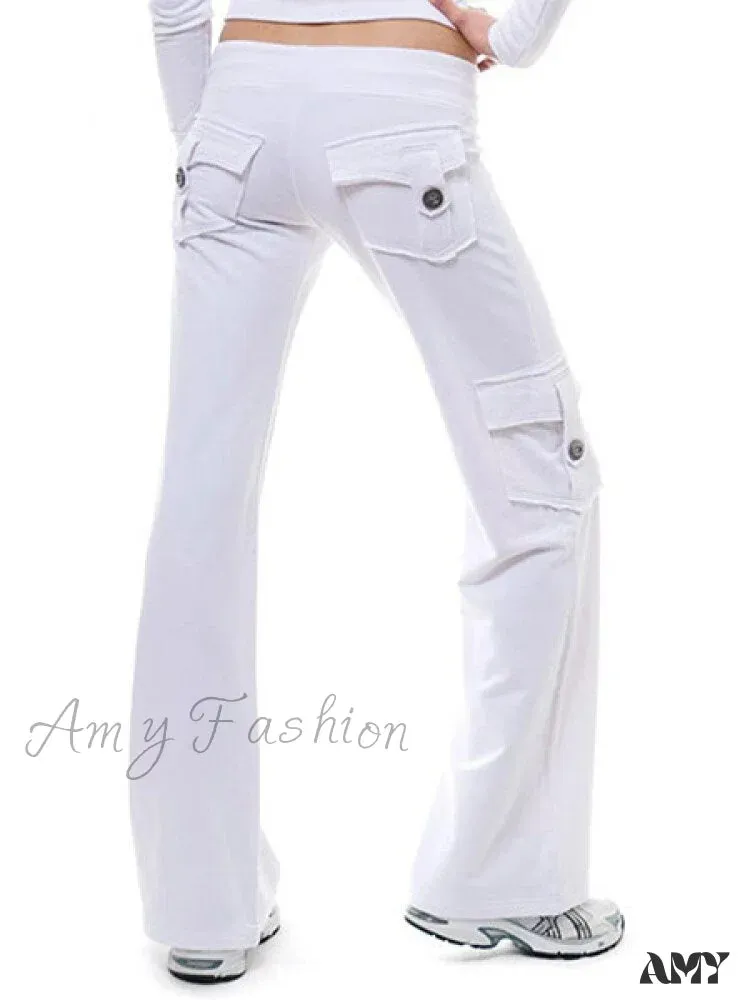 Amy Fashion - Solid Color Cargo Jogger Drawstring Elastic Waist Trousers