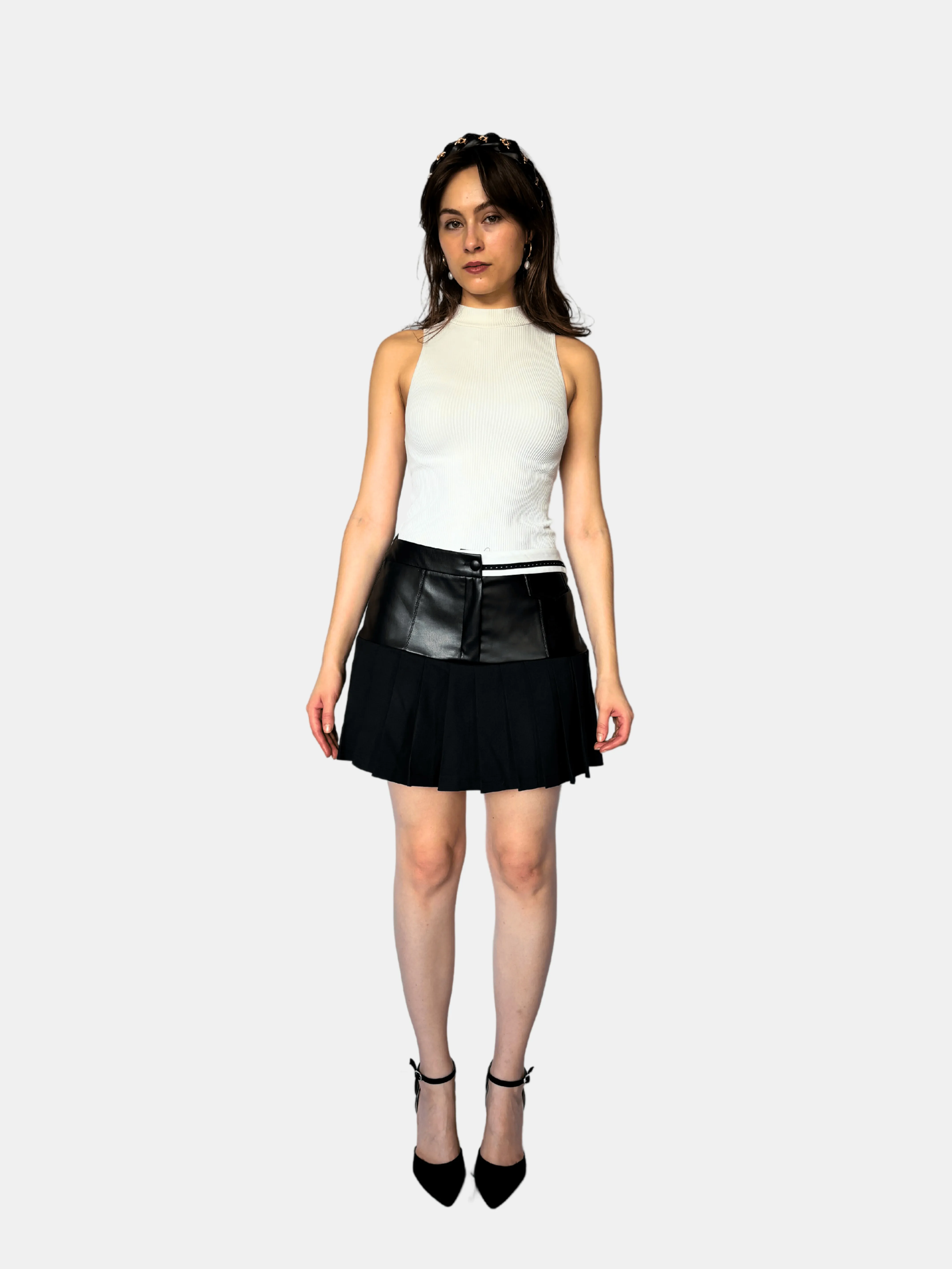 Daria Faux Leather Pleated Skirt