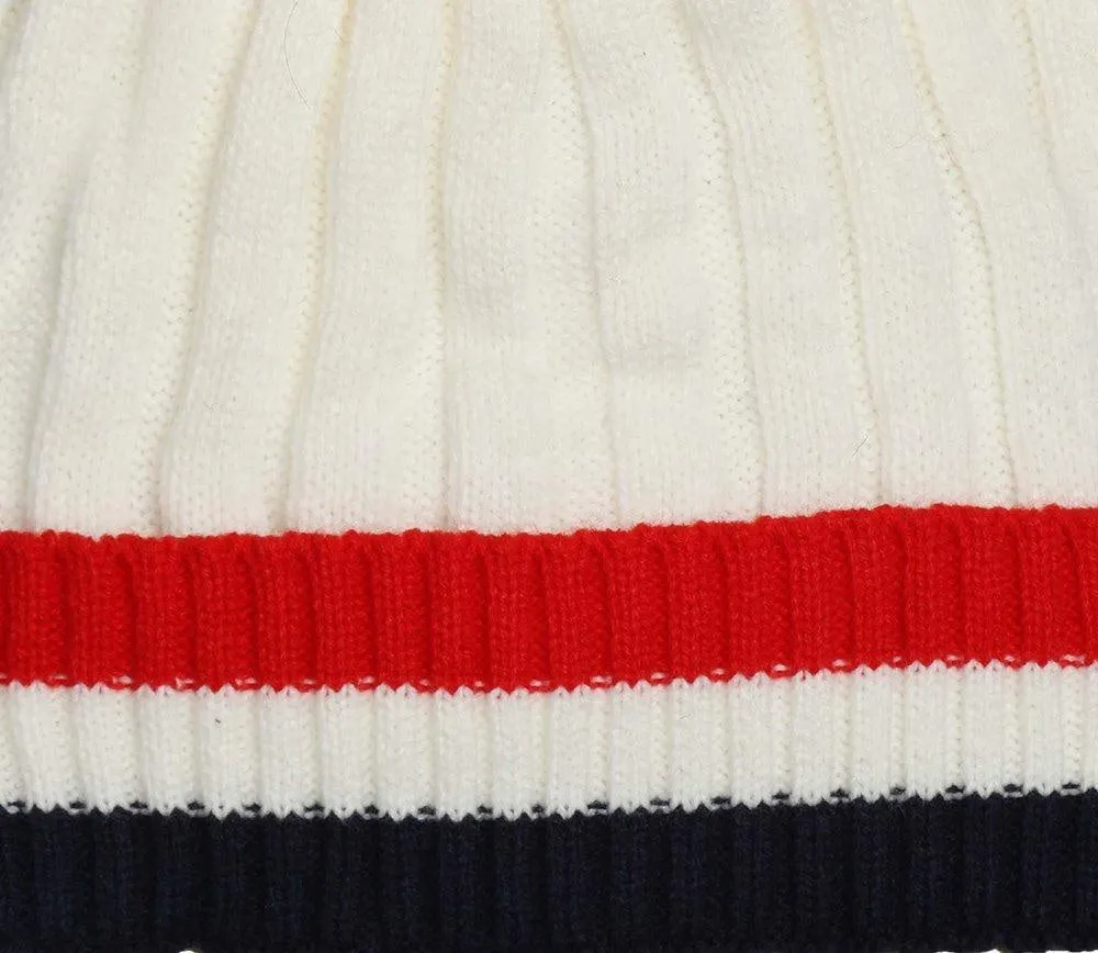 FabSeasons Acrylic White Woolen Winter skull cap with faux fur lining