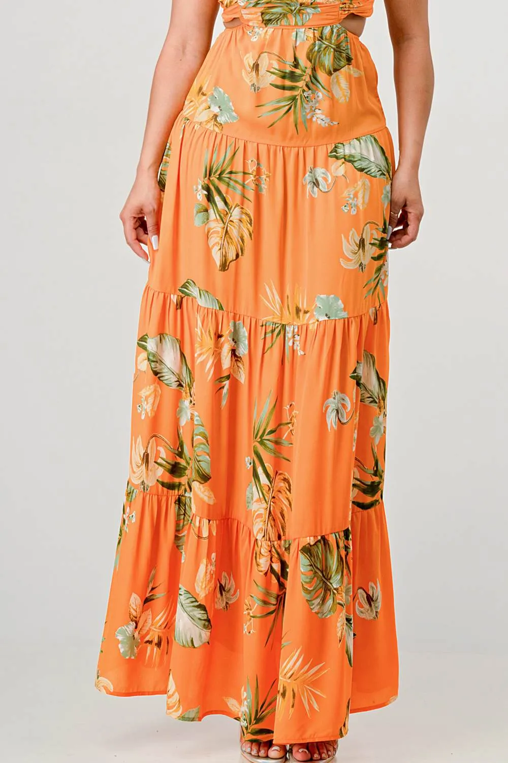 FLORAL WOOLDOBBY PRINT BACK TIE MAXI DRESS