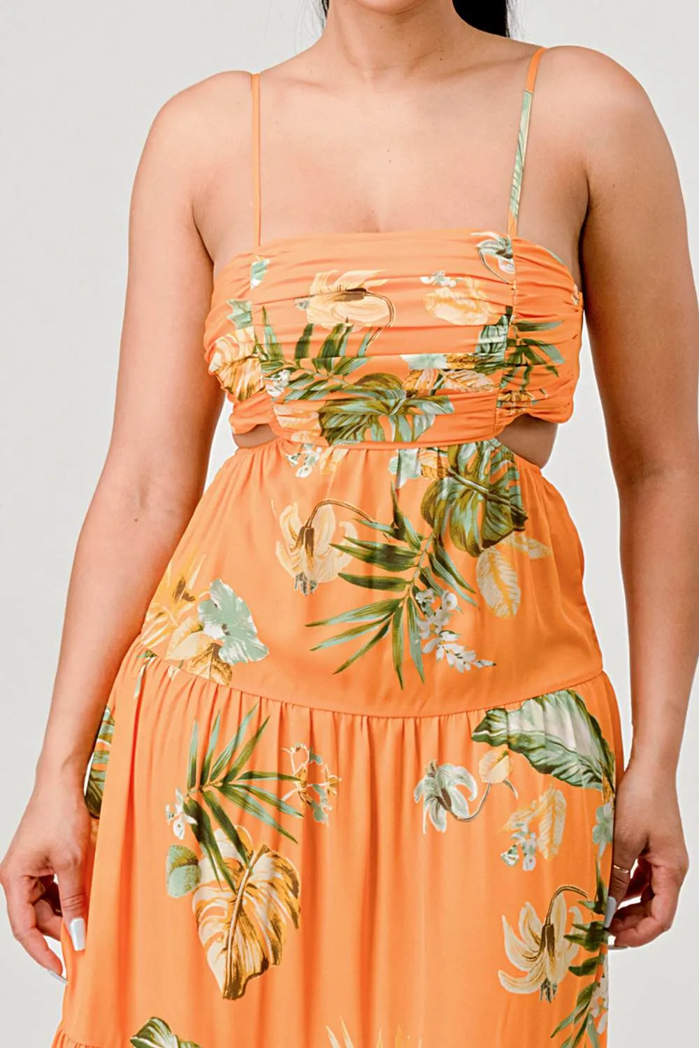 FLORAL WOOLDOBBY PRINT BACK TIE MAXI DRESS