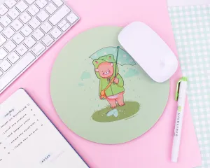 Froggo & Bear Kawaii Mouse Mat | Pastel Rainy Day Desk Pad | Cute Frog Aesthetic Mousepad | Cozy Cottagecore Gaming Mat