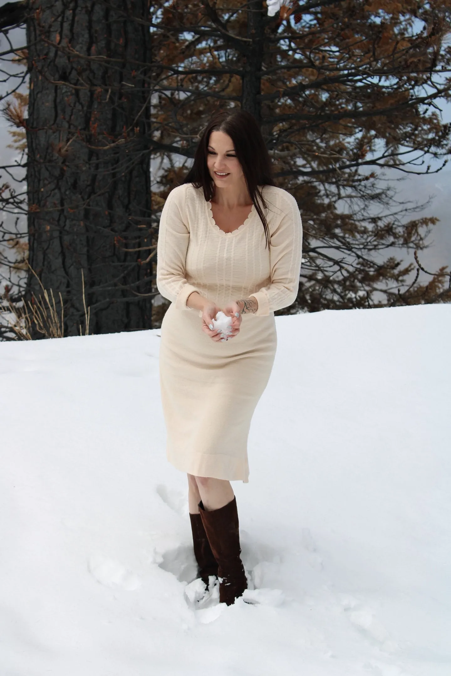 Vintage 1970s Ivory Knit Dress