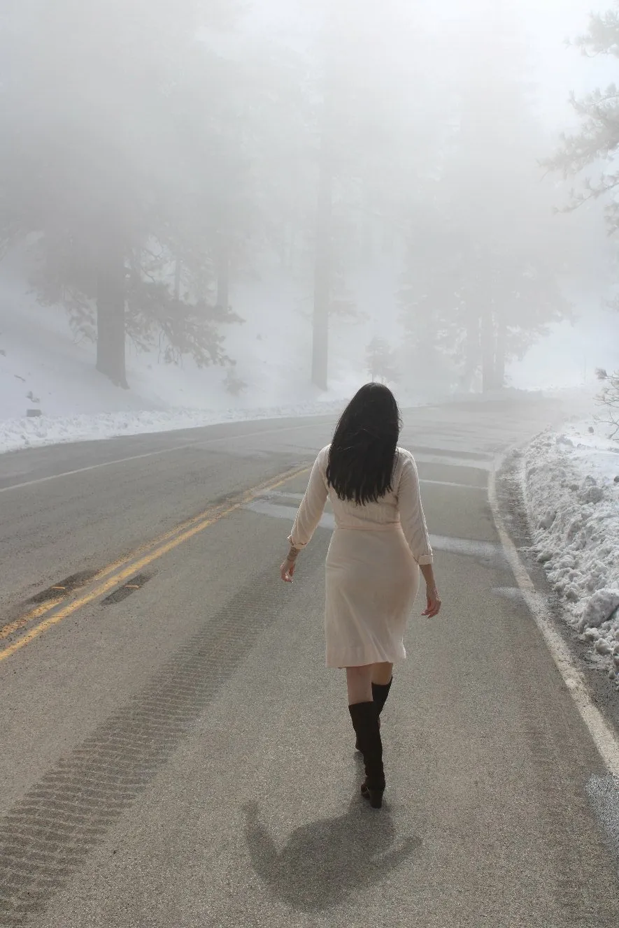 Vintage 1970s Ivory Knit Dress