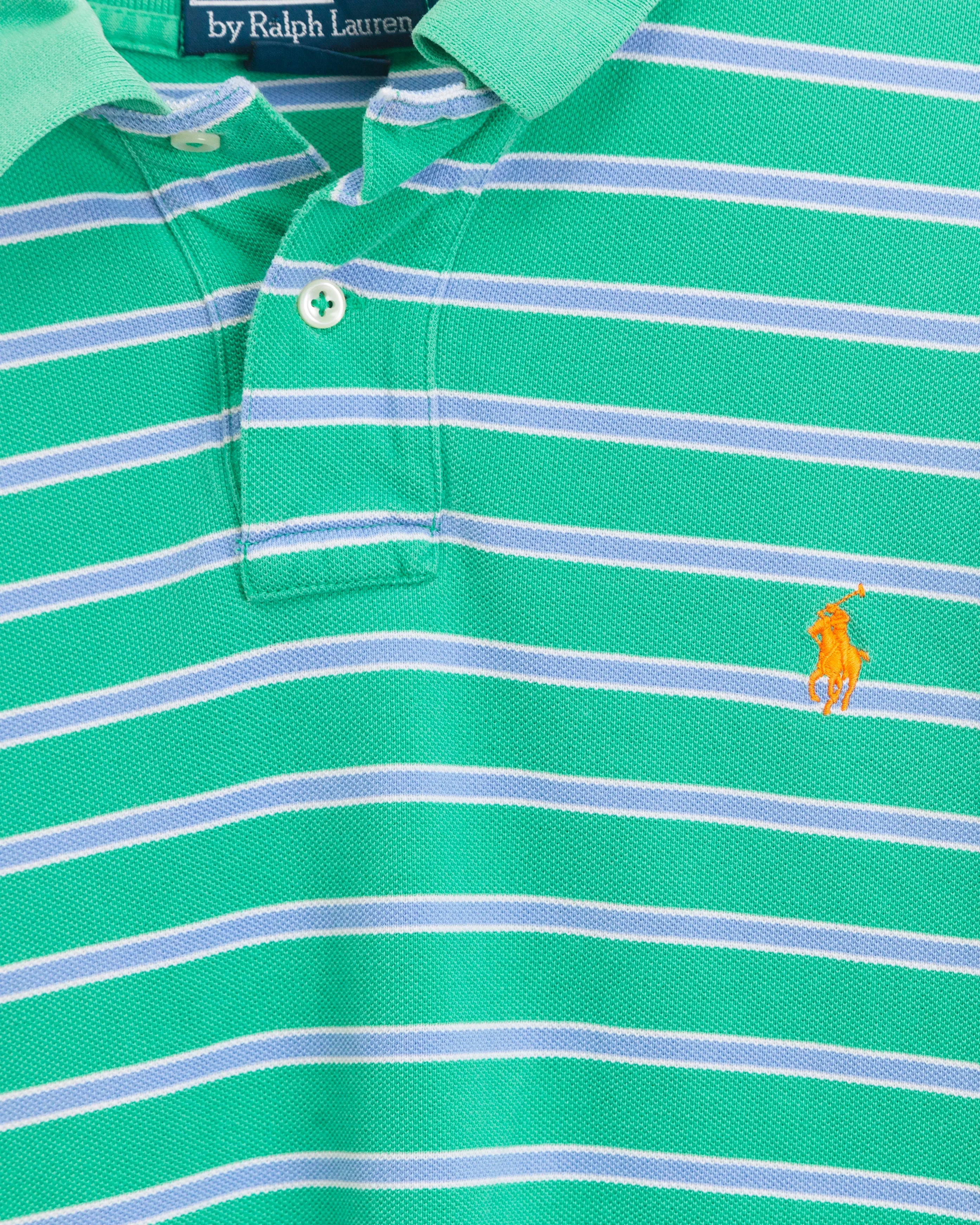 Vintage Polo Ralph Lauren Green Pastel Striped Short Sleeve Polo Shirt (Large)