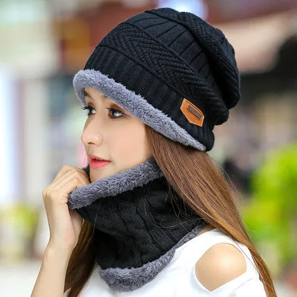 Warm Winter Knit Beanie Hats Women's Thick Set Earflaps Head-Wrapping Outdoor Korean Style Bandana Wool Unisex