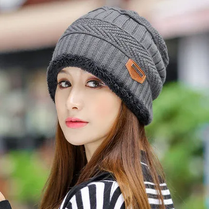 Warm Winter Knit Beanie Hats Women's Thick Set Earflaps Head-Wrapping Outdoor Korean Style Bandana Wool Unisex