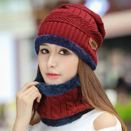 Warm Winter Knit Beanie Hats Women's Thick Set Earflaps Head-Wrapping Outdoor Korean Style Bandana Wool Unisex