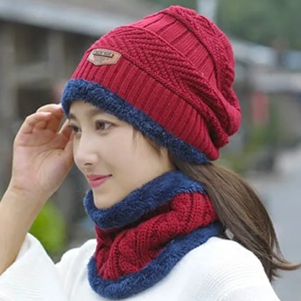 Warm Winter Knit Beanie Hats Women's Thick Set Earflaps Head-Wrapping Outdoor Korean Style Bandana Wool Unisex