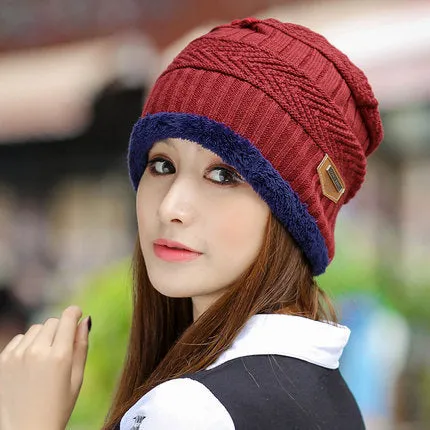 Warm Winter Knit Beanie Hats Women's Thick Set Earflaps Head-Wrapping Outdoor Korean Style Bandana Wool Unisex