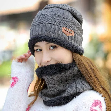 Warm Winter Knit Beanie Hats Women's Thick Set Earflaps Head-Wrapping Outdoor Korean Style Bandana Wool Unisex