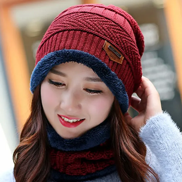 Warm Winter Knit Beanie Hats Women's Thick Set Earflaps Head-Wrapping Outdoor Korean Style Bandana Wool Unisex