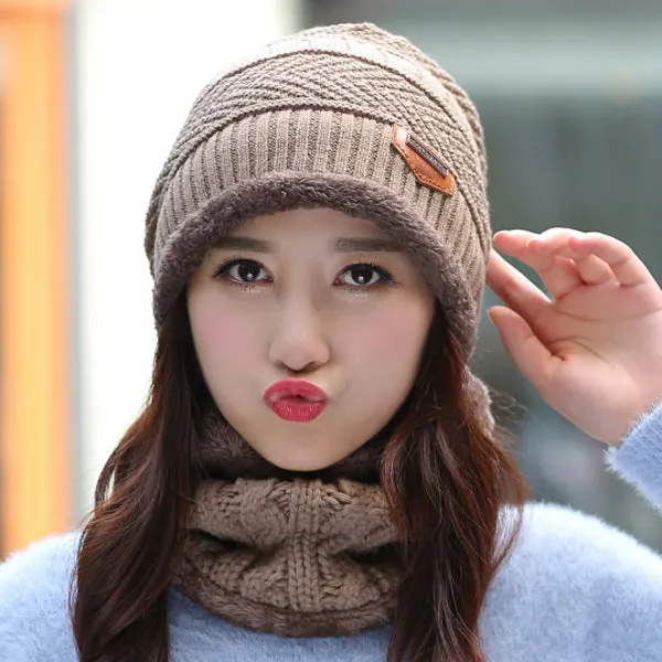 Warm Winter Knit Beanie Hats Women's Thick Set Earflaps Head-Wrapping Outdoor Korean Style Bandana Wool Unisex