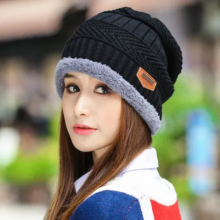 Warm Winter Knit Beanie Hats Women's Thick Set Earflaps Head-Wrapping Outdoor Korean Style Bandana Wool Unisex