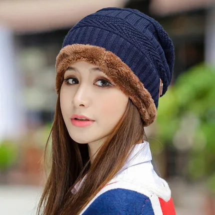 Warm Winter Knit Beanie Hats Women's Thick Set Earflaps Head-Wrapping Outdoor Korean Style Bandana Wool Unisex